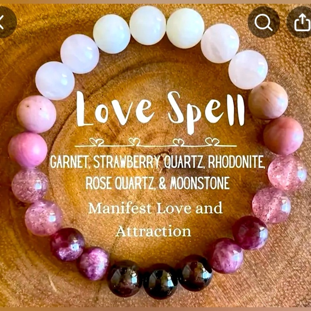Love spell Bracelet beads garnet rose quartz moonstone attraction rhodonite bead